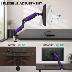 STAR WORK Single Monitor Desk Mount for 13–34” Inch Screens, Heavy Duty Adjustable VESA Monitor Arm with C-Clamp & Grommet Base | Full Motion Tilt & Swivel Rotation (Purple Arm Stand)