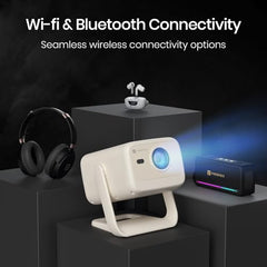Portronics Beem 450 Smart LED Projector with 1080p Full HD Resolution, Built-in Streaming Apps (Netflix, Prime Video, Hotstar), 4000 Lumens, Screen Mirroring, 3 Watt Speaker, Bluetooth, Wi-Fi (White)