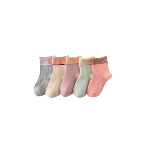 MOMISY 5 Pairs Baby Kids Girl Boys Tube Socks Toddlers Comfortable Ankel Length gifts (Lace2Color, 0 to 6 Months)