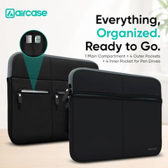 AirCase 6 Pocket Neoprene Laptop Sleeve for 13.5-14.1 Inch Laptops | Waterproof Laptop Cover Bag | Case with Charger & Accessory Pockets | All 14 Inch Laptops & Chromebooks | Black
