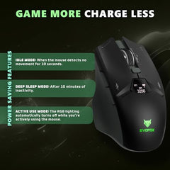 EvoFox Banshee 2 Tri-Mode Wireless Gaming Mouse (2X BT, 2.4G & Wired), PixArt 3311 Sensor, 1000Hz Polling Rate, 12,000 DPI, LCD Display, 6 Programmable Buttons, Software Support, Onboard Memory-Black