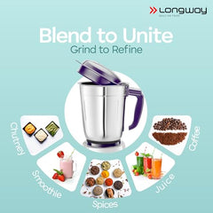 Longway Mix Pro 550 Watt Mixer Grinder with 4 Jars for Grinding, Mixing, Blending, Juicing with Powerful Motor (Black & Gray,4 Jars)