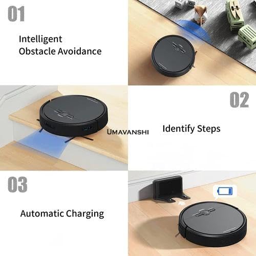 UMAVANSHI Robot Vacuum and Mop Combo, WiFi/App/Alexa, Robotic Vacuum Cleaner with Schedule, 3 in 1 Mopping Robot Vacuum with Watertank and Dustbin, Self-Charging, Slim, Ideal for Hard (Multicolour)