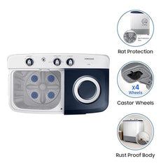 Samsung 6.5 kg, 5 star, Semi-Automatic Top Load Washing Machine (WT65R2200LL/TL, Air Turbo Drying, LIGHT GRAY, 5 Year Warranty on Wash Motor)