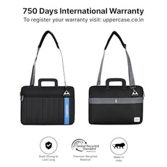 uppercase Stride 16 Inch Laptop Sleeve, Multi-Textured Quilted Design, Padded Compartment, Trolley Sleeve, Slide-In Handle & Detachable Shoulder Strap, Ideal for Men & Women | Office & Travel - Black