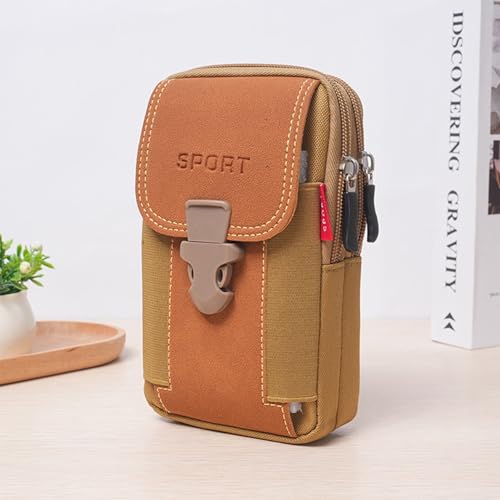 MOMISY Men's Nylon Utility Pouch, Multi-Compartment Travel Phone Bag with Buckle, 17 x 10.5 x 5 cm, Khaki