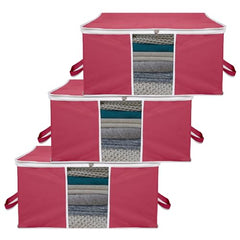 Kuber Industries Leheriya Design Underbed Storage Bag, Storage Organiser, Blanket Cover Set Of 3 (Royal Blue, Non-Woven), 65 x 47 x 33 Centimeters