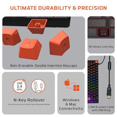 EvoFox Katana S Mini Mechanical Keyboards Wireless | Tri-Mode (3X BT, 2.4GHz & Wired) Connectivity | Hot-Swappable Red Switches | 68-Key Compact Layout | Rainbow Backlight | Rechargeable Battery