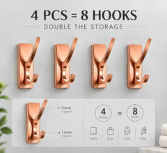iSTAR Self Adhesive Wall Hook Heavy Duty Metal Stick-On Door Hanger Hook for Hanging Towel, Purse, Robe, Backpack, Jacket, Clothes, Bags - Wall Hooks Set for Bathroom & Kitchen (Pack of 4) (Rose Gold)