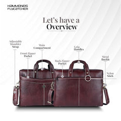 HAMMONDS FLYCATCHER Genuine Leather Office Bag for Men, 15.6 Inch Professional Brown Laptop Bag for Men, Adjustable Strap & Multi Compartments, 1 Year Warranty - Office, Travel, Daily Use