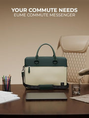 EUME Commute Laptop Bags for Men & Women Office Use| Gift | with Padded Compartment | Vegan Leather & Nylon Fabric | Fits Up to 15.6" Laptop & MacBook, 11L, Black & Forest Green