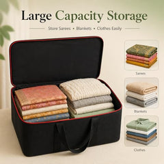 DALUCI Underbed Storage Bags for Clothes Pack of 4 Large Moisture Proof Organizer with Zipper Non Woven Foldable Storage Bag for Blanket Saree Wardrobe 54 x 46 x 26 cm (Black & Red - Large, 4 Pack)