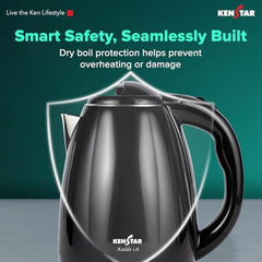 Kenstar KALDO 1.8 L Electric Kettle | 1350W | Cool-Touch Body | Concealed Heating Element | Dry Boil Protection | Black