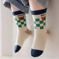 MOMISY 5 Pairs Baby kids Girl Boys Toddlers Infant Children Cotton Stretch Ankle Socks (IN, Age, 3 Year, 5 Years, Navy Green Bear)