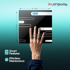 Longway Weight Machine for Home | Digital Bathroom Scale for Human Body Weight Measurement | Extra Thick Tempered Glass with LCD Display | 3 Years Warranty (Blue | Max Weight 180Kgs | Sapphire)