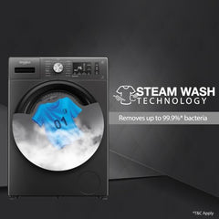 Whirlpool Smart Choice 9 Kg Steam Wash Technology 5 Star Inverter Front Load Fully Automatic Washing Machine with In-Built Heater (SUPREME CARE 9014-E, Midnight Grey, 100+ Tough Stains, 1400 RPM)