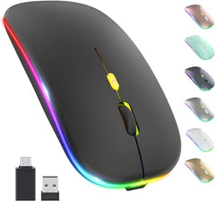 BUYFLUX LED Wireless Mouse, Slim Silent Mouse 2.4G Portable Mobile Optical Office Mouse with USB & Type-c Receiver, 3 Adjustable DPI Levels for Notebook, PC, Laptop, Computer (Black)