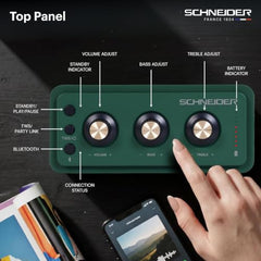 Schneider ENERZA HP20 Portable Wireless Bluetooth Speaker | 20W Triple-Driver 360° Sound | Auracast™ & Bluetooth 5.4 | IPX4 Splash Proof | Fast Charge 0–80% in 1Hr | 10Hr Playtime - Black