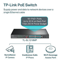 TP-Link 11 Port Unmanaged PoE+ Switch, 124W, Fanless, 8×FE+3GE(TL-SL1311MP)