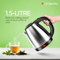 Longway Kestro 2 Ltr Electric Kettle with Water Bottle Combo | Automatic Shut-Off | Durable Stainless Steel Body For Boiling | 2 Years Warranty (2, litres)