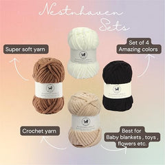NESTNHAVEN , Plush & Cuddly Sets 2.0 , Chenille Yarn Supersoft Hand Knitting Wool Ball, set of 4 , 400 grams (1 Ball/100 Gram Each) Suitable for Craft, Babywear, Toys , Baby Blankets , 5 Bulky, Shades - NNHS 2.0 (Set 26 baby Pink , lilac , hot pink…