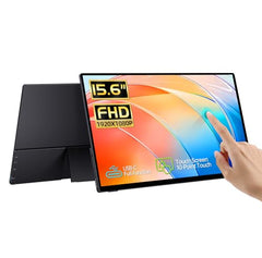 CAPERAVE 15.6'' Portable Monitor Touchscreen, FHD IPS Touch Screen with Tempered Glass, Travel Monitor with Kickstand & Speaker, HDMI USB C External Monitors for Laptop Phone Computer Xbox Switch