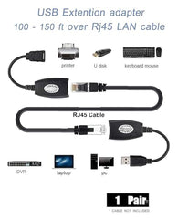 VOOCME 150 Ft USB (Male) to RJ45 + US,B (Female) US,B Over Cat5/5e/6 Extension Adapter RJ45 -Up to 150ft Length USB LAN Extender for US,B Cameras Printers Keyboard Mouse (SMR-150FT-001)