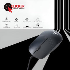 QUANTRON Clicker Wired Mouse | ABS Plastic | 3 Buttons | 1000 DPI | Hi-Precision Operation | Sweat-Resistant | Ergonomic Anti-Fatigue | 1.1m Cable |