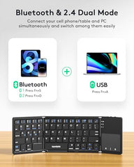 Samsers Foldable Bluetooth Keyboard with Touchpad, Ultra Slim Compact,Black