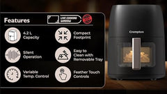 Crompton Ameo Edge 5L Digital Air Fryer, NutriGuard Technology, 10 Preset Menus, Interactive Digital Display, SilentPro Technology, Edge-to-Edge Design,1 Year Warranty (ACGAF-AMEO EDGE 5L)