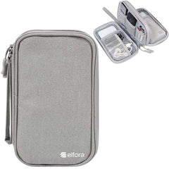 Elfora Compact Cable Organizer Bag | Double Layer Storage Pouch for Cables, Chargers, AirPods, Power Bank & Other Accessories | Durable & Portable Nylon Travel Case with Mesh Pockets – Blue