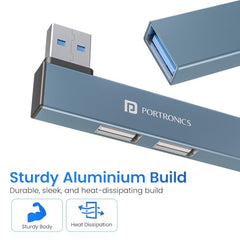 Portronics Mport Mino A USB 3.0 Hub Dock (3-in-1) with USB 3.0 SuperSpeed, Compact L-Shape Design, 2-Port USB 2.0 High-Speed, USB Plug, Metal Alloy Body, for Laptop, PC, Mac (Grey)