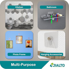 JIALTO Adhesive Hooks, Heavy Duty 5 kg Wall Hooks, Nail-Free Reusable Stainless Steel Sticky Hangers for Multipurpose Kitchen, Bathroom & Home (10 Pcs)