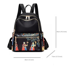 WANQLYN Ethnic Style Backpack For Women and Girls,Fashion Bag,Nylon College,School,Office Bag,Printed Backpack (Leaf Black)