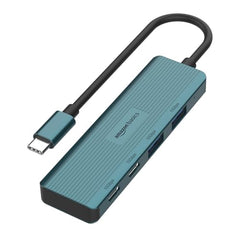 Amazon Basics Pro Series 6-in-1 USB HUB, USB-C PD 3, HDMI (4k@60Hz), USB 3.0-5 GBPS Data Transfer Speed, Aux 3.5, Docking Station with Instant Screen- On/Off and One-Click Mute Button (Turquoise)