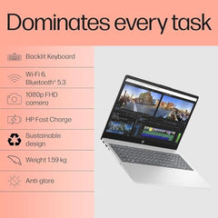 HP 15 (2026), AMD Ryzen 5 Hexa Core 7535U - (8 GB DDR5/512 GB SSD/Radeon 660M Graphics/Windows 11 Pro) Thin & Light Business Laptop/15.6" FHD/Backlit + Fingerprint/Silver/Copilot Key/1.5kg/MSO 2024