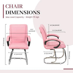 KITHANIA Executive Office Home Study Chair Library Chair with Cushioned Arm Rest & Seat Back, Reception or Conference Room Seating, 100 Kgs Limit (2, Pink, Double Pipe Chrome Frame)