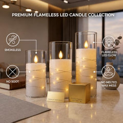 CAVY LED Glass Pillar Candles Light with Acrylic Fiber Glass | Flameless Smokeless Decorative LED Candles Faux Dancing Wicks | Perfect for Diwali Decoration, Home Decor, Gifting, Wedding (Set of 5)