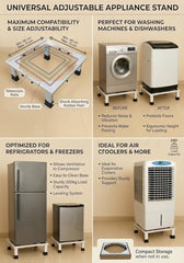 ReFixLy Super Heavy Duty Universal & Adjustable Metal Washing Machine Stand | Single/Double Door Fridge, Air Cooler Tray, Dishwasher | 8 INCH Height | 240 KG Capacity, 4 Anti Vibration Rubber Bottoms | White