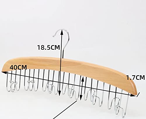 MOMISY Wooden Hanger with 12 Hooks Adjustable Tie, Belt, Scarf & Jewelry Organizer, Brown, Glossy Finish