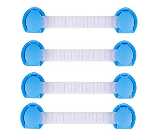 SYGA 4 Pcs Baby Safety Locks | Child Proof Cabinets, Drawers, Appliances, Toilet Seat, Fridge and Oven | Tools Not Required | Uses Dual Adhesive Tape and Latch System (Blue Lining)
