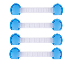SYGA 4 Pcs Baby Safety Locks | Child Proof Cabinets, Drawers, Appliances, Toilet Seat, Fridge and Oven | Tools Not Required | Uses Dual Adhesive Tape and Latch System (Blue Lining)