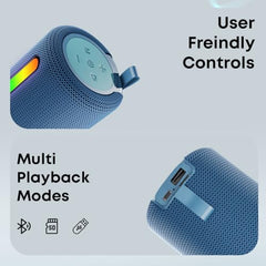 pTron Fusion Buzz 14W Bluetooth Speaker with Pristine Sound, 8hrs Playback, Rhythmic RGB LEDs, Multi-Play Modes BT5.3/TF Card/USB, TWS Feature, Integrated Button Controls, Type-C Charging (Blue)