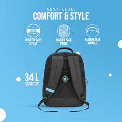Skybags Porto Spacious 40L Weekender Backpack, 2 Compartments, Black-Blue | Laptop Compatible (Upto 17"), Front & Shoe Compartments, Padded Handles, Travel/ Office Bag, Unisex, 1-Year Global Warranty
