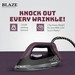 Havells Blaze Dry Iron 2 KG Heavy Weight Dry Iron| 1250W| American Heritage Non-stick Coated Sole Plate For Smooth Gliding & Long Life| Aerodynamic Design| 2 Year Manufacturer Warranty (Black)