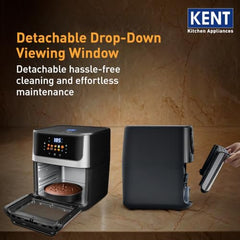 KENT Digital Air Fryer 5L | 1400W | Bake, Grill & Roast | Up to 80% Less Oil Usage | 8 Preset Menu | Rapid Heat Circulation | Digital Display & Touch Control Panel | Glass Window with in built Light