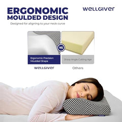 WELLGIVER Cervical Butterfly Pillow | Orthopedic Memory Foam for Neck & Shoulder Pain | Ergonomic Contour Design | Dual Height Support | Side Sleeper Pillow with Arm Rest - Pack of 1