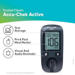 Accu-Chek Active Blood Glucose Glucometer Kit with Vial of 10 Strips, 10 Lancets and a Lancing device FREE