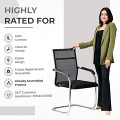 GOYALSON Visitor Chair Leather Back and Cushioned seat Chrome Base Suitable for Reception Home Conference Room Study Computer Restaurant Chair (1 Leather Back, z Black, Standard)