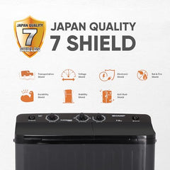 SHARP 9.0 kg, 5 star, Semi-Automatic Top Loading Washing Machine with HydroBlast Wash, Quadroniq Pulsator, 1300 RPM (ES-SD90NB-PR, Ruby Red, Pure Wave)